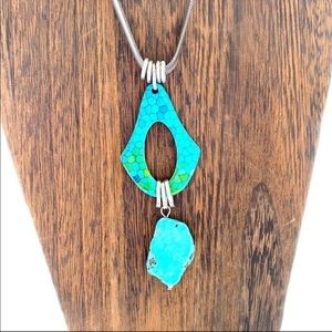 Turquoise pendant on silver snake chain
long necklace NEW
